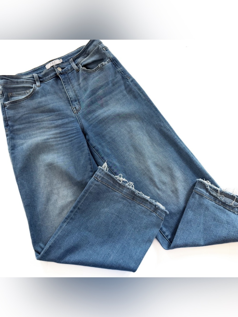 Vici Jeans Womens 31 High Rise Wide Leg Stretch Denim Raw Hem
